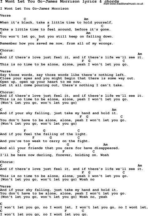 Love Song Lyrics for:I Wont Let You Go-James Morrison with chords.