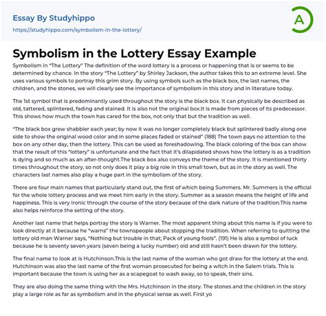 Symbolism in the Lottery Essay Example | StudyHippo.com