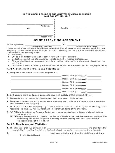 Free Joint Custody Agreement Template