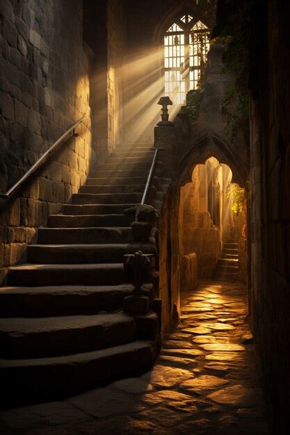 Free AI Image | View of castle interior with arches