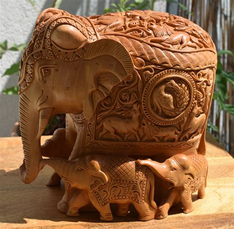 #Aanjaleescraft Handmade beautiful wooden, Hand Carved Elephant with babies. #woodenelephant # ...