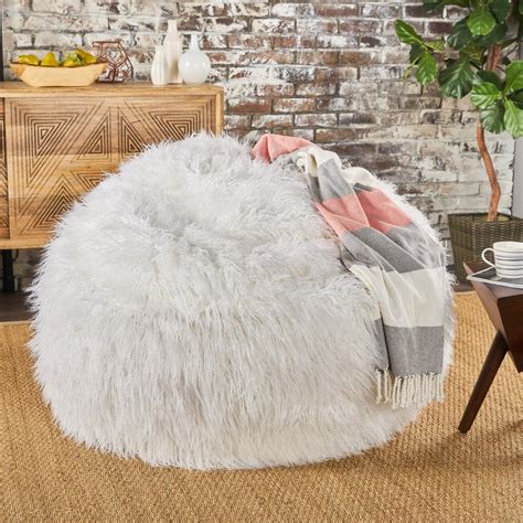 Noble House 5 ft. White Long Faux Fur Bean Bag 19391 - The Home Depot