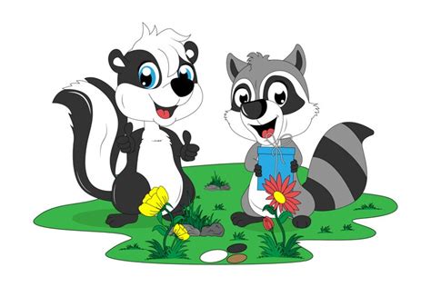 cute skunk and racoon cartoon illustration (2420482)