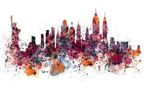 New York skyline watercolor Painting by Marian Voicu - Pixels