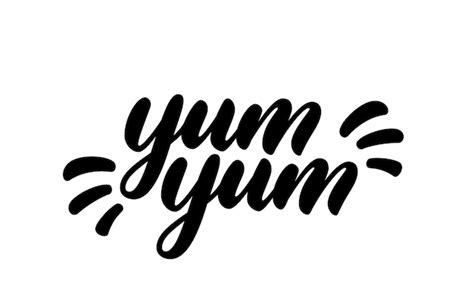 Premium Vector | Yum yum text. hand drawn lettering in cartoon style. vector logo design ...