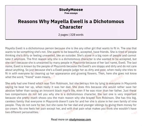 Reasons Why Mayella Ewell is a Dichotomous Character Free Essay Example