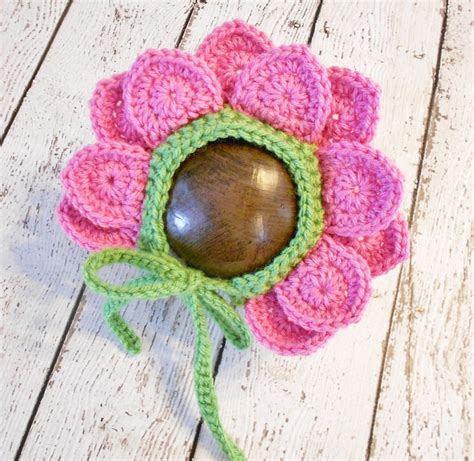 Crochet Pink Flower Bonnet Newborn to 6-12 Months Photo Prop | Etsy