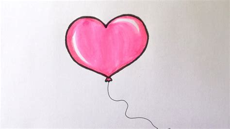 How to draw a pink heart balloon - YouTube