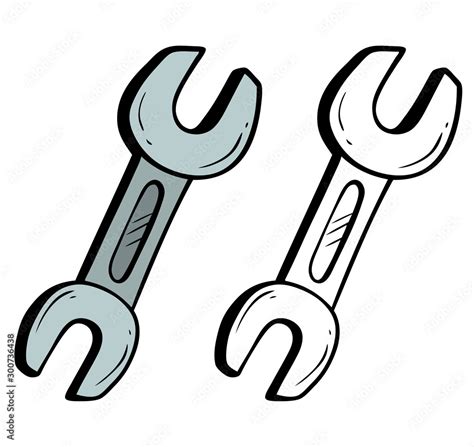 Cartoon metal steel wrench tool. Isolated on white background. Vector icon for coloring. Stock ...