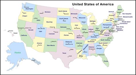 States and Capitals of the United States - Labeled Map