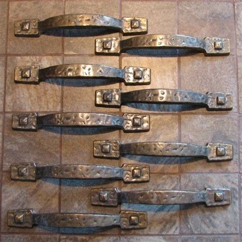 Vintage Hammered Rustic Cabinet Drawer Pulls Handles Set of 9 | Rustic kitchen cabinet hardware ...