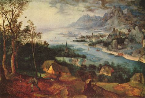 Pieter Brueghel - Paisaje fluvial con un campesino sembrando ...