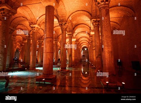 Basilica Cistern with red lights Stock Photo - Alamy