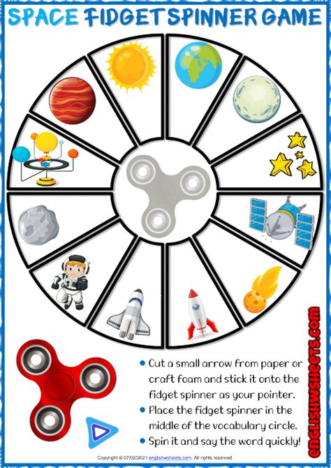 Space Vocabulary ESL Printable Fidget Spinner Game For Kids