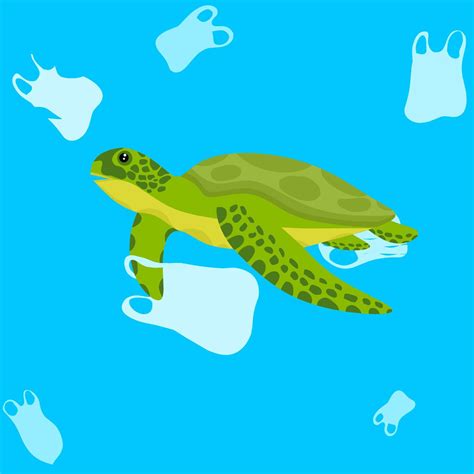 Pollution of plastic waste in the oceans, sea turtles swimming and ...