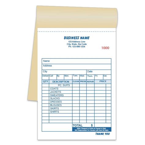 Laundry and Dry Cleaning Receipt Book, Custom Printed, Carbonless Copies, 4 x 6" | DesignsnPrint