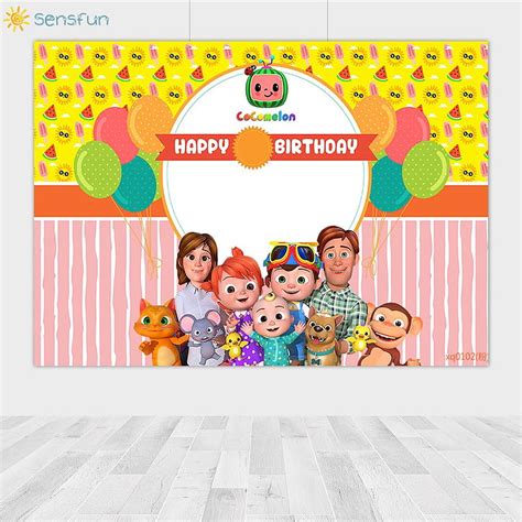 Sensfun Vinyl Cocomelon backgrounds Pink Vertical Stripes Girl Birtay Party Customize graphy ...