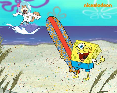 Surfing Spongebob And Sandy