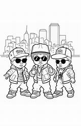 Toddler Hip Hop Coloring Book Page B Boy Style Trio In Front Of NYC  sketch template