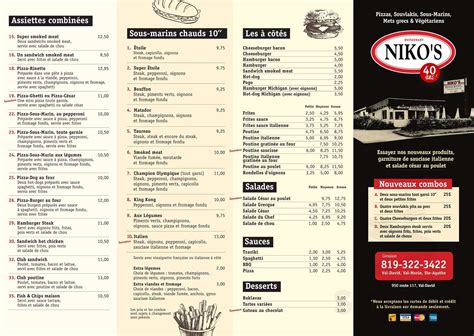 RESTAURANT NIKO'S menu in Val-David, Quebec, Canada