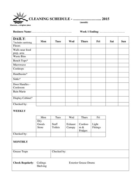 Blank Office Cleaning Schedule | Templates at allbusinesstemplates.com