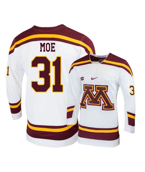 Men's Nike Minnesota Golden Gophers 31 Jared Moe White Hockey Jersey