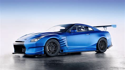 Foto Nissan gt-r r35 Hellblau auto Seitlich 1920x1080