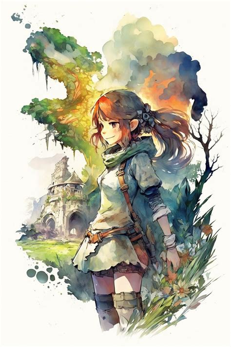 Anime JRPG Watercolor Painting Fantasy Wall Art Anime - Etsy