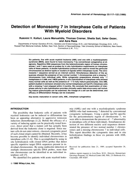 Detection of Monosomy 7 in lnterphase Cells of Patients With