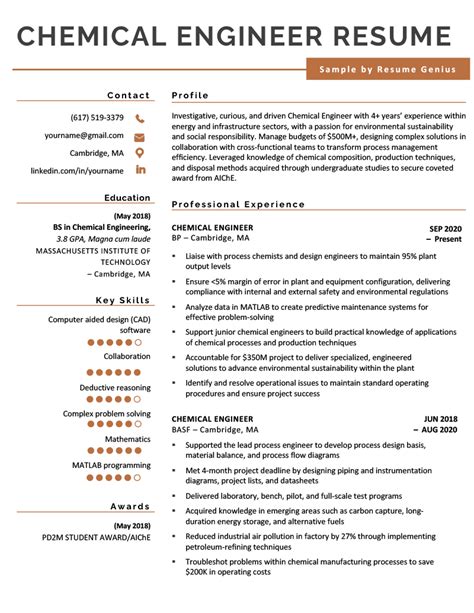 Chemical Engineer Resume Example & Writing Tips