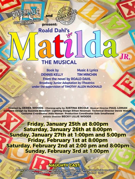 Matilda the Musical jr NAUGHTY CAST at Riverdale Children's Theatre - Performances January 26 ...