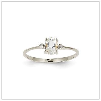 White Gold Diamond Birthstone Ring, April with genuine white topaz ...