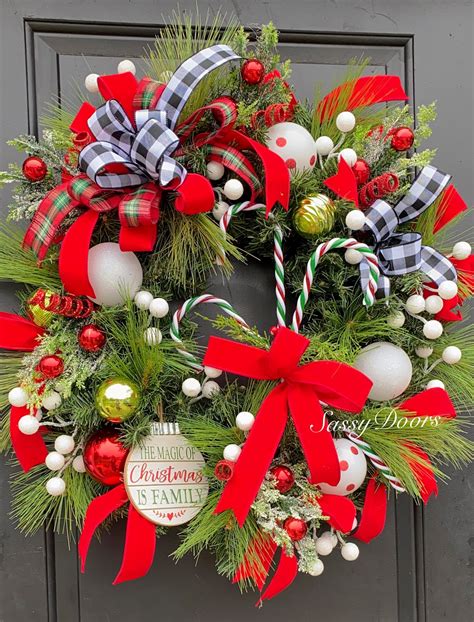 Christmas Wreath, Candy Cane Wreath, Whimsical Christmas Wreath, Red and White Christmas Wreath ...