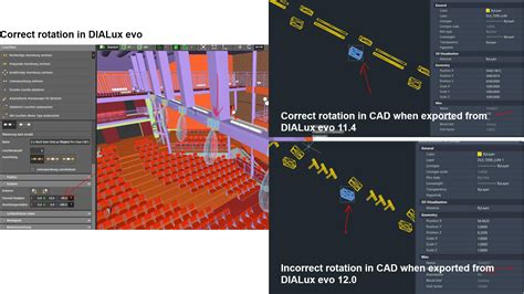 DIALux Evo 12.0 DWG export randomly changing rotation of certain luminaires