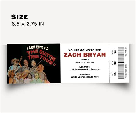 Personalized Editable Zach Bryan Concert Ticket, the Quittin Time Tour ...