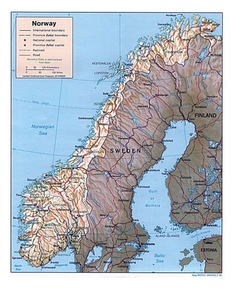 Detailed political and administrative map of Norway with relief, roads and major cities - 1996 ...