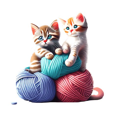 Colorful Kittens Playing with Yarn · Creative Fabrica