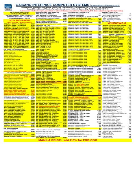 Gaisano Interpace Pricelist December 2015 | PDF | Advanced Micro Devices | Windows 7