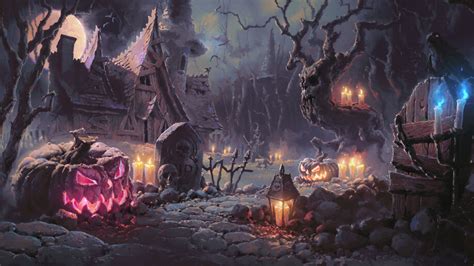 Halloween Village Graveyard 4K #6961m Wallpaper PC Desktop