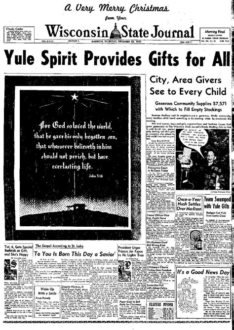 Wisconsin State Journal front page, Christmas 1952 | | madison.com