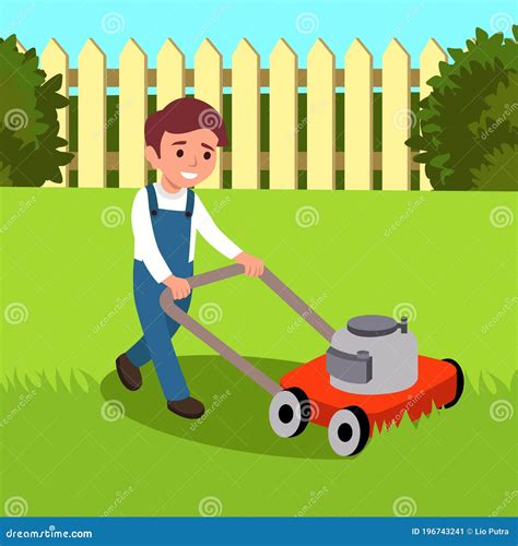 Boy Mowing Lawn Clipart Free