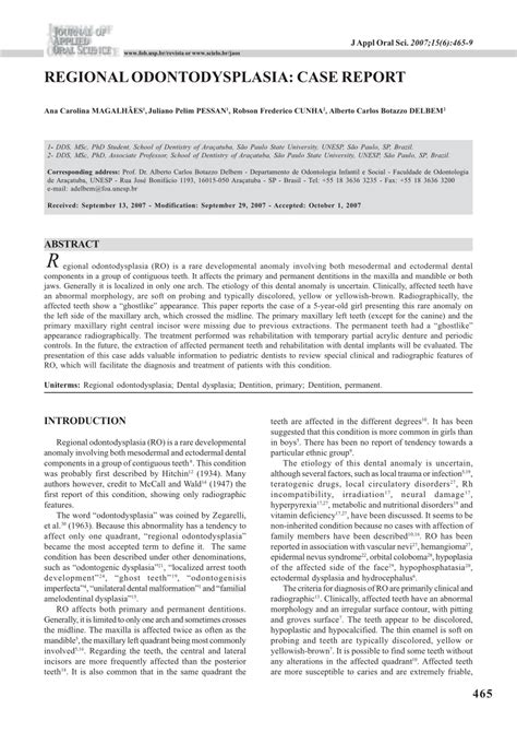 (PDF) REGIONAL ODONTODYSPLASIA: CASE REPORT