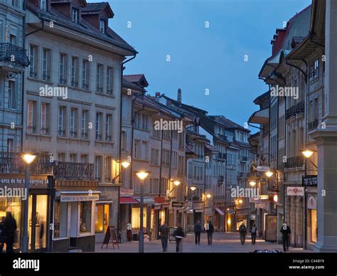 Evening, Old Town, Fribourg, people, street, lights, town, city, canton ...