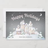 Elegant Peaceful Snowy Winter Village Holiday Card | Zazzle