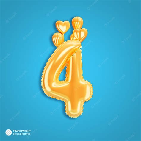 Free PSD | Gold number 4 balloons icon isolated