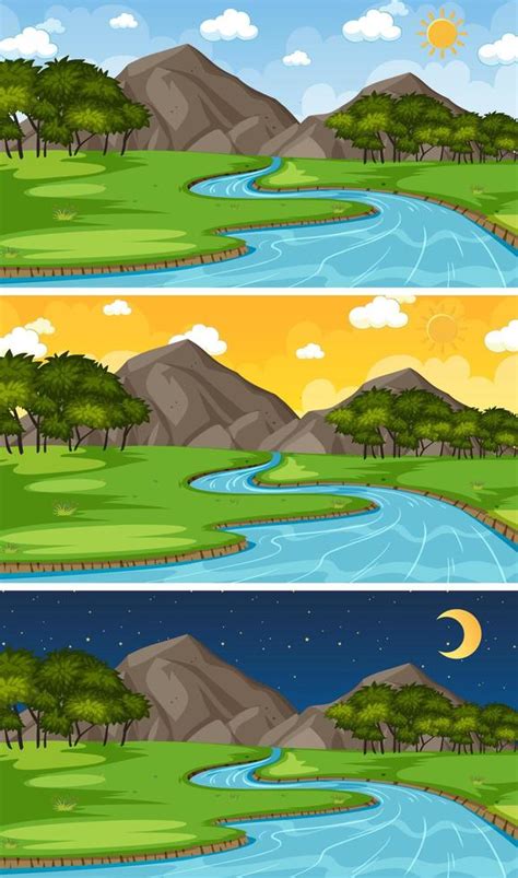 Nature landscape river scene set 1432260 Vector Art at Vecteezy