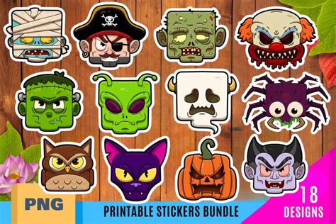 Printable Halloween Face Stickers, Curious pack