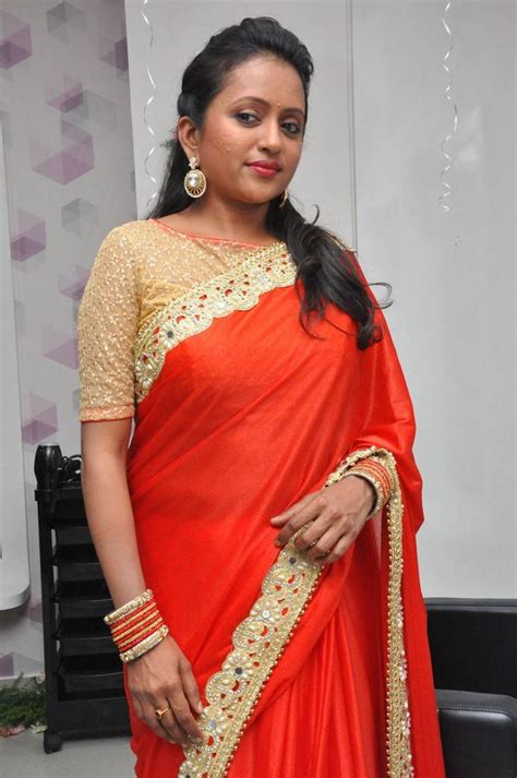 South Indian Model TV Anchor Suma Stills In Orange Color Saree ...