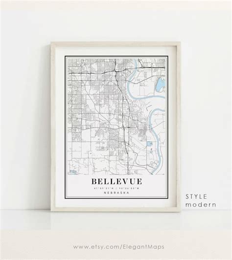 Bellevue Nebraska Map Bellevue NE Map Bellevue City Map - Etsy