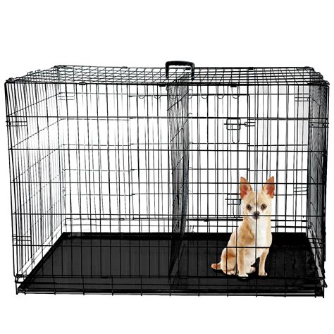 48" Dog Cage Crate Folding Kennel with Divider Pet Puppy Pen ABS Tray ...